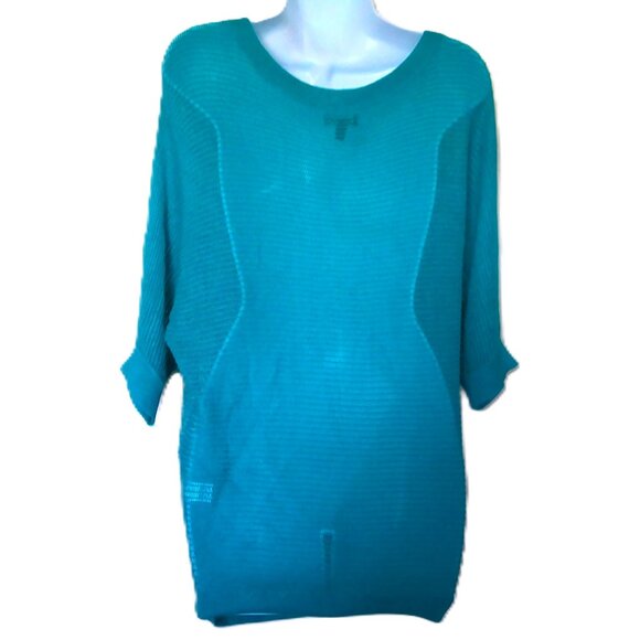 New Express Blue Top Tunic Stretch Loose Knit Sweater Short Sleeve NWOT Sz S - Picture 2 of 5